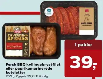 SuperBrugsen Fersk Bbq Kyllingebrystfilet Eller Paprikamarinerede Koteletter 700 g tilbud