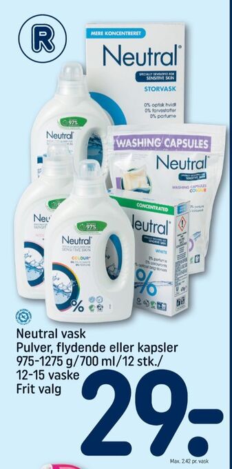 Neutral vaskepulver