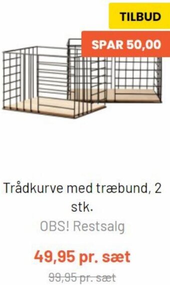 Trådkurve med Træbund, 2 stk