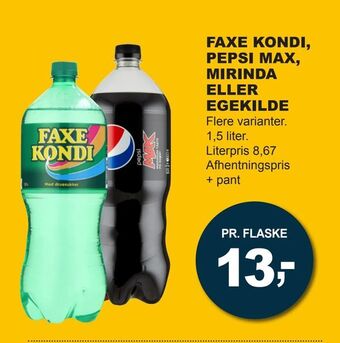Let-Køb Faxe kondi, pepsi max, mirinda eller egekilde tilbud