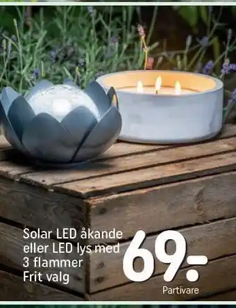 REMA 1000 Solar LED åkande el. LED lys m. 3 flammer tilbud