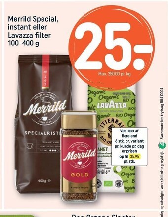 REMA 1000 Merrild Special instant el. Lavazza filter tilbud