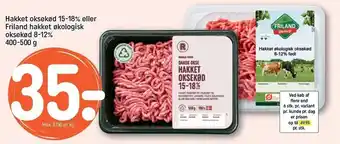 REMA 1000 Hakket oksekød 15-18 % el. Friland hakket økologisk oksekød 8-12 % 400-500 g tilbud