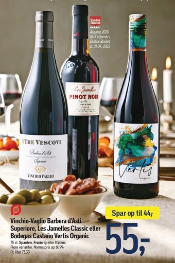 Vinchio-Vaglio Barbera d´Asti Superiore, Les Jamelles Classic el. Bodegas Castano Vertis Organic