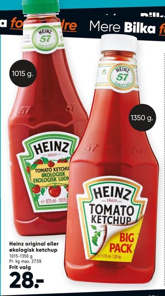 Bilka Heinz original eller økologisk ketchup tilbud