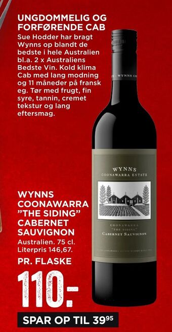 MENY Wynns coonawarra "the siding" cabernet sauvignon tilbud
