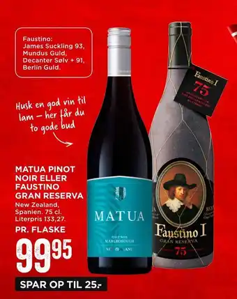MENY Matua pinot noir eller faustino gran reserva tilbud