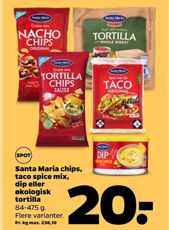 Netto Santa Maria chips, taco spice mix, dip eller økologisk tortilla tilbud