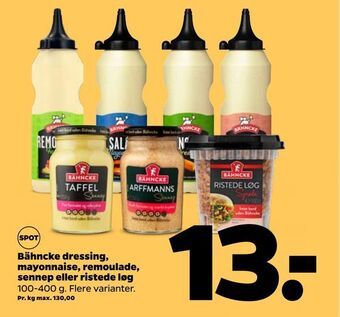 Netto Bähncke dressing, mayonnaise, remoulade, sennep eller ristede løg tilbud
