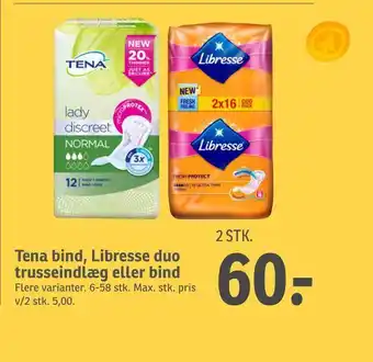 SPAR Tena bind, Libresse duo trusseindlæg eller bind tilbud