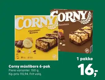 Kvickly Corny müslibars 6-pak. tilbud