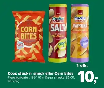 Kvickly Coop stack n' snack eller Corn bites tilbud