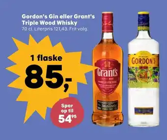 Kvickly Gordon's Gin eller Grant's Triple Wood Whisky tilbud