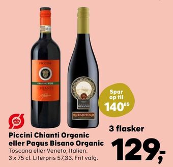 Kvickly Piccini Chianti Organic eller Pagus Bisano Organic tilbud
