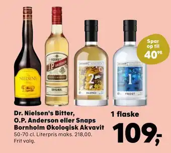 Dr. Nielsen's Bitter, O.P. Anderson eller Snaps Bornholm Økologisk Akvavit