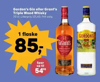 SuperBrugsen Gordon's Gin eller Grant's Triple Wood Whisky tilbud