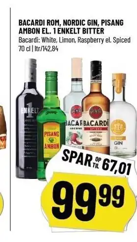 Bacardi rom, Nordic gin, Pisang ambon el. 1 enkelt bitter