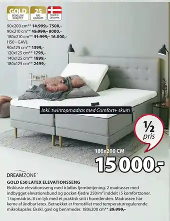 JYSK Dreamzone Gold E50 Latex Elevationsseng 180x200cm tilbud