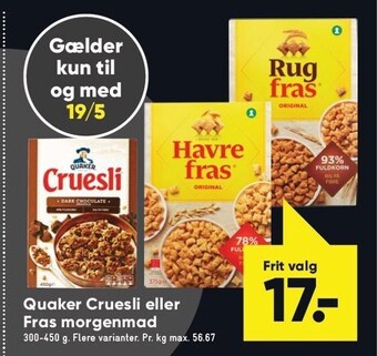 Bilka Quaker cruesli el. fras morgenmad tilbud