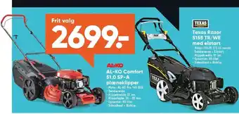 Bilka AL-KO comfort 51.0 SP-A plæneklipper el. Texas Razor 5155 TR/WE med elstart tilbud