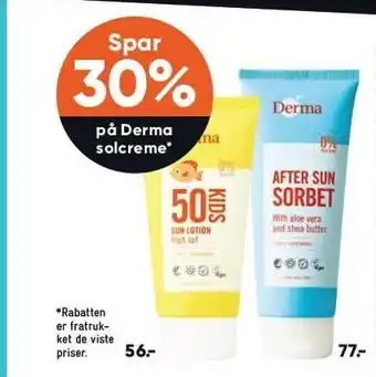 Bilka Spar 30% på Derma solcreme tilbud