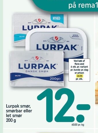 REMA 1000 Lurpak smør, smørbar el. let smør tilbud
