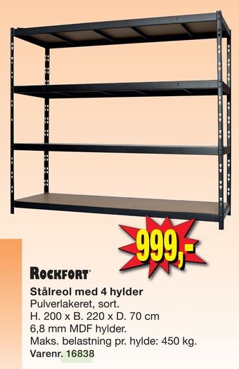 Stålreol med 4 hylder