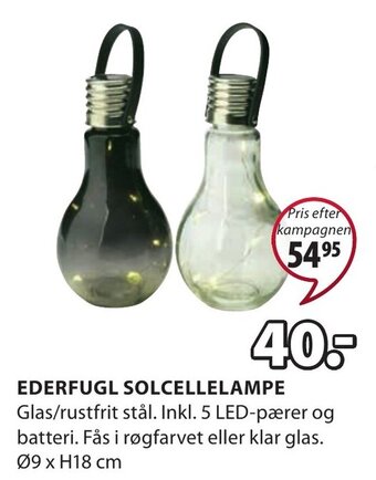JYSK Ederfugl Solcellelampe tilbud