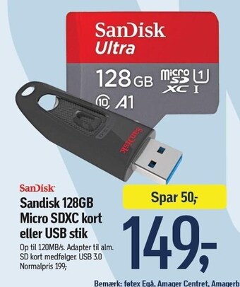Føtex Sandisk 128gb micro SDXC kort eller USB stik tilbud