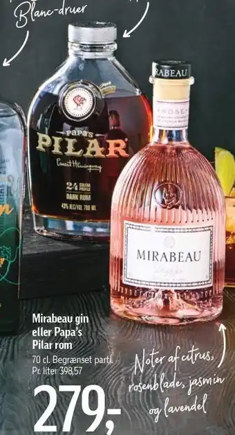Føtex Mirabeau gin eller Papa's pilar rom tilbud