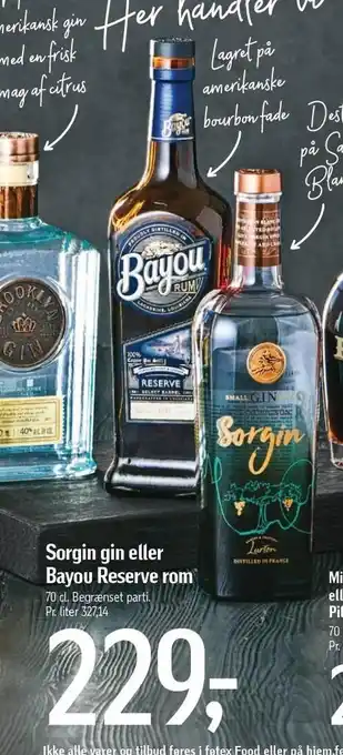 Føtex Sorgin gin eller Bayou reserve rom tilbud