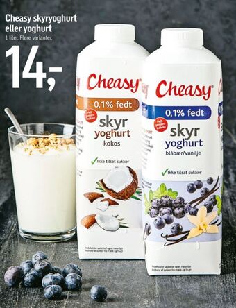 Føtex Cheasy skyr yoghurt blåbær/vanilje tilbud