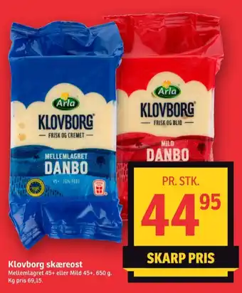 SPAR Klovborg skæreost danbo mellemlagret 45+ tilbud