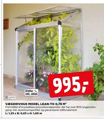 jem & fix Vægdrivhus model lean-to 0,78 m2 tilbud