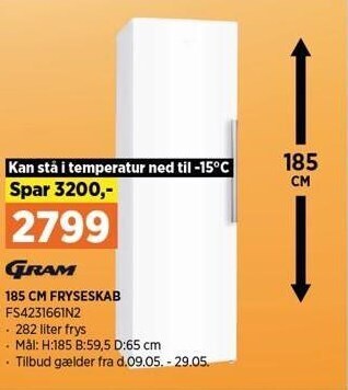 Power 185 cm Fryseskab tilbud
