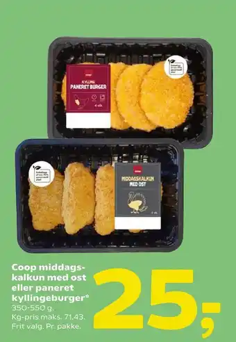 Coop 365 Coop middagskalkun med ost eller paneret kyllingeburger tilbud
