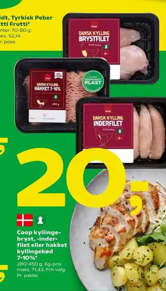 Coop kyllinge bryst, -inder- filet eller hakket kyllingekød 7-10%