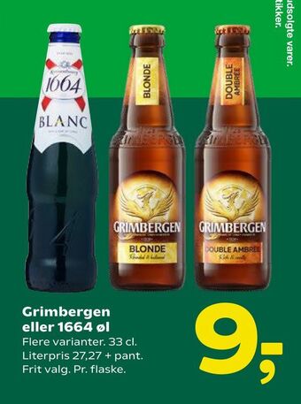 Coop 365 Grimbergen eller 1664 øl tilbud