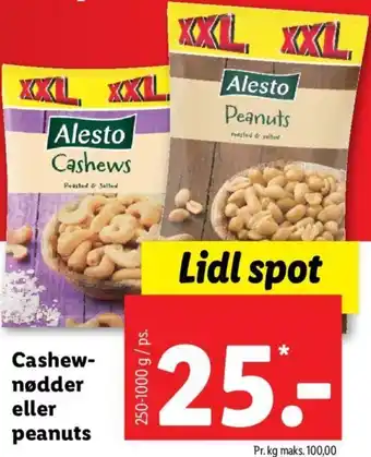 Lidl Cashewnødder eller Peanuts 250-1000 g tilbud