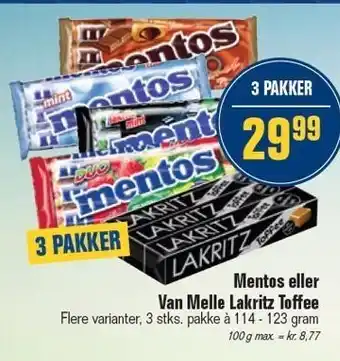 Mentos el. Van Melle Lakritz Toffee 3 pakker