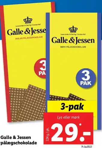 Lidl Galle & Jessen Pålægschokolade 324 g tilbud