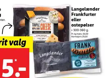 Lidl Langelænder Frankfurter eller ostepølser tilbud