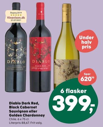 Kvickly Diablo Dark Red, Black Cabernet Sauvignon eller Golden Chardonnay tilbud