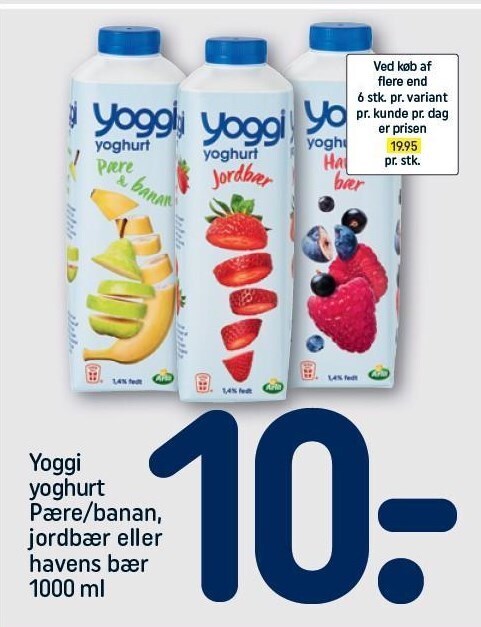 Rema 1000 Yoggi yoghurt pære/banan, jordbær el. havens bær tilbud