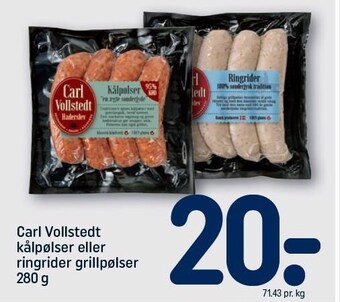 REMA 1000 Carl Vollstedt kålpølser el. ringrider grillpølser tilbud