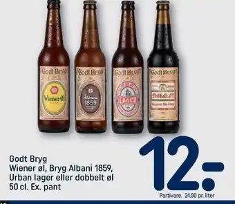 REMA 1000 Godt Bryg Wiener øl, Bryg Albani 1859, Urban lager el. dobbelt øl 50 cl EX. pant tilbud