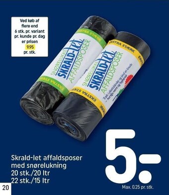 REMA 1000 Skrald-let affaldsposer med snørelukning tilbud