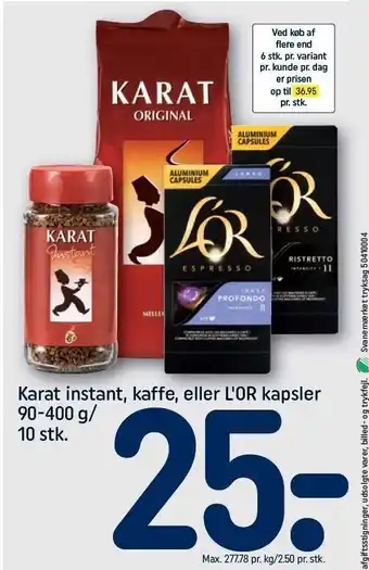 REMA 1000 Karat instant, kaffe el. L'OR kapsler tilbud