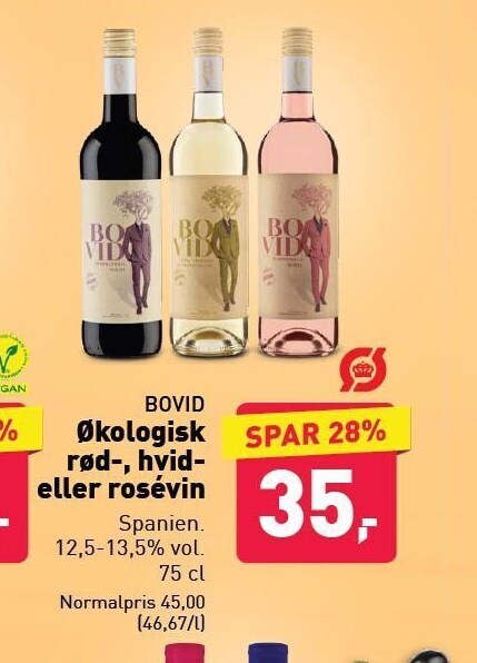 ALDI Økologisk rød, hvid el. rosévin tilbud