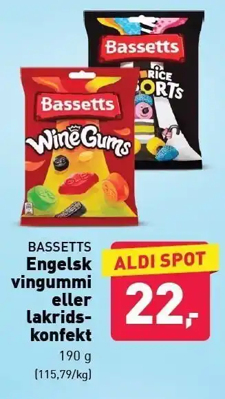 Engelsk vingummi el. lakridskonfekt